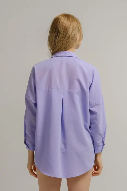 Kadın Lila Oversize Uzun Basic Gömlek Arm-22y001118-Lila - 4