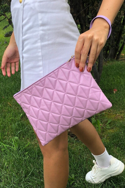 Kadın Lila Üçgen Desenli Portföy Clutch El Çantası - 1