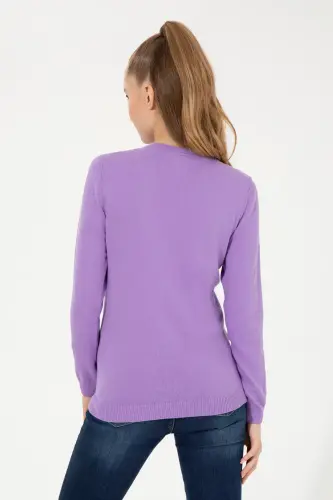 Kadın Lila V Yaka Basic Kazak 50251903-VR034-992420 - 5