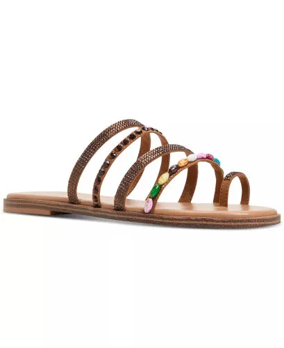 Women's Lindya Embellished Strappy Toe-Loop Flat Sandals-Cognac Multi - ALDO