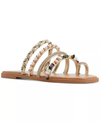 Women's Lindya Embellished Strappy Toe-Loop Flat Sandals-Gold - ALDO