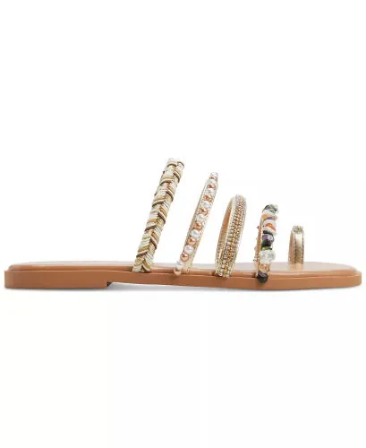 Women's Lindya Embellished Strappy Toe-Loop Flat Sandals-Gold - ALDO (1)