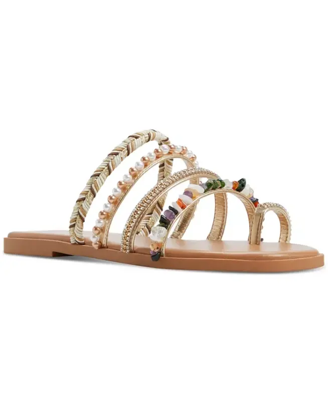 Women's Lindya Embellished Strappy Toe-Loop Flat Sandals - Gold - 1