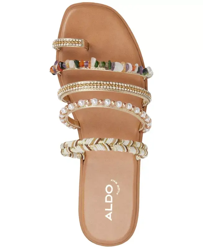 Women's Lindya Embellished Strappy Toe-Loop Flat Sandals - Gold - 4