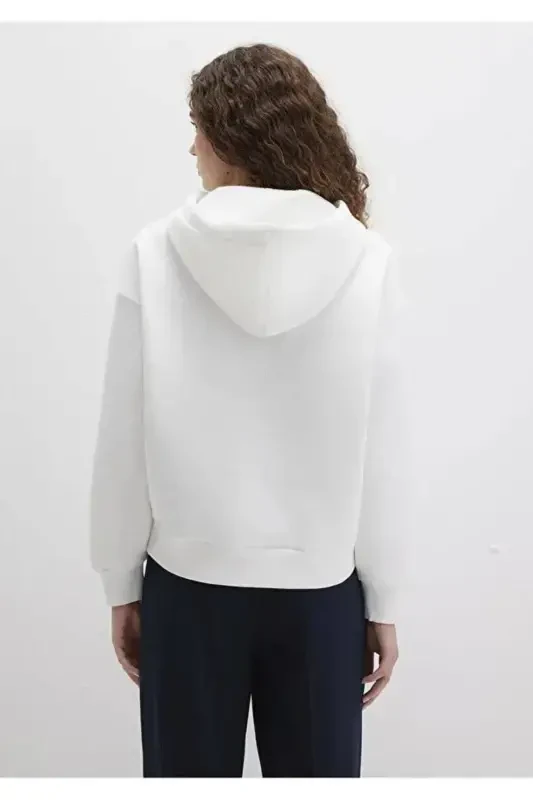 Kadın Logo Baskılı Kapüşonlu Ekru Sweatshirt - 4