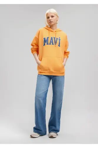 Kadın Logo Baskılı Kapüşonlu Turuncu Sweatshirt 1600361-71407 - Turuncu-71407 - Mavi (1)