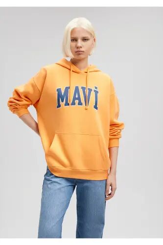 Kadın Logo Baskılı Kapüşonlu Turuncu Sweatshirt 1600361-71407 - Turuncu-71407 - 1