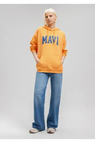 Kadın Logo Baskılı Kapüşonlu Turuncu Sweatshirt 1600361-71407 - Turuncu-71407 - Mavi (1)