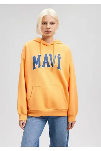 Kadın Logo Baskılı Kapüşonlu Turuncu Sweatshirt 1600361-71407 - Turuncu-71407 - 3
