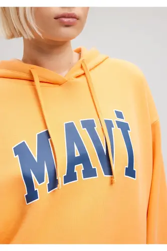 Kadın Logo Baskılı Kapüşonlu Turuncu Sweatshirt 1600361-71407 - Turuncu-71407 - 5