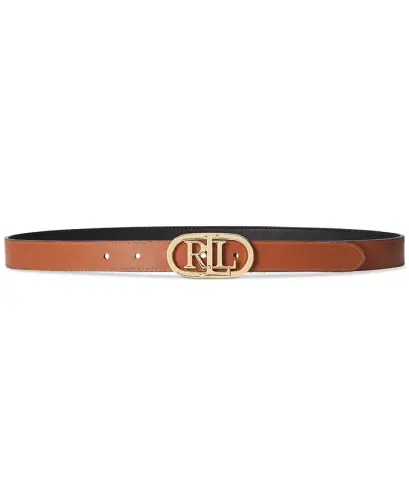 Women's Logo Reversible Skinny Leather Belt - Black/Tan - 1