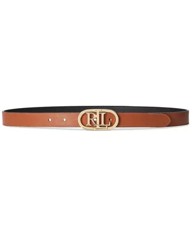 Women's Logo Reversible Skinny Leather Belt - Black/Tan - 1