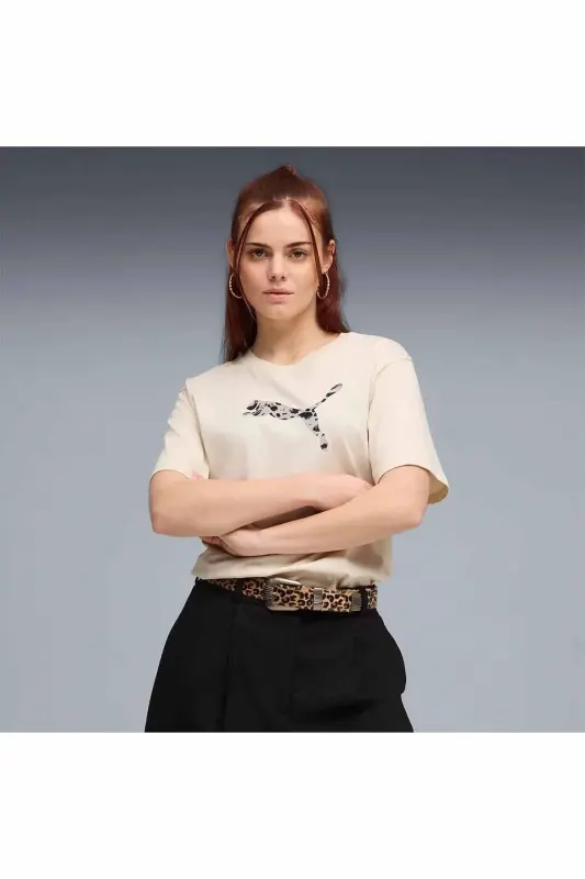Kadın Logolu Kısa Kollu Pamuklu Tişört-C5 - Bej - PUMA