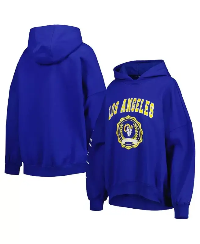 Women's Royal Los Angeles Rams Becca Drop Shoulder Pullover Hoodie - Royal - 1