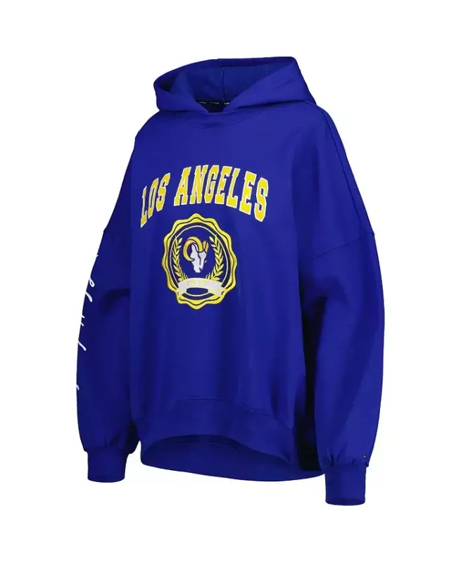 Women's Royal Los Angeles Rams Becca Drop Shoulder Pullover Hoodie - Royal - 4