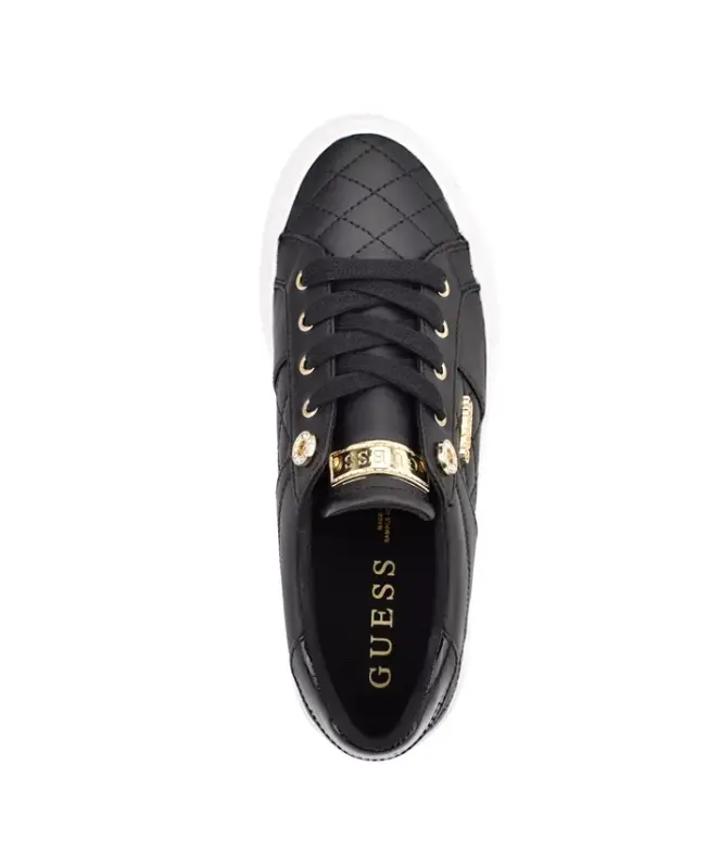 Women's Loven Low Profile Lace-Up Sneakers - Black Quilted - 4