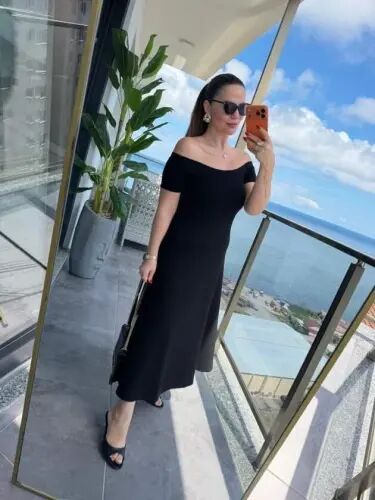 Kadın Madonna Yaka Midi Boy Modal Elbise - 5