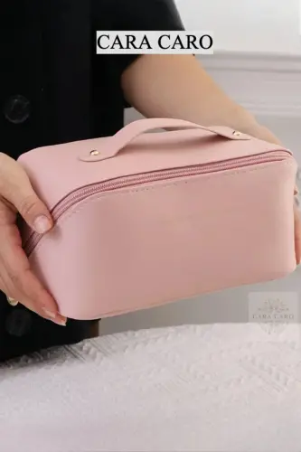 Seyahat Organizer Çantası - Çok Bölmeli Büyük Kapasiteli Makyaj Çantası （Pembe) - 6