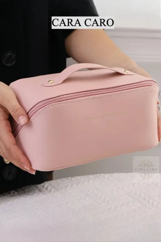 Seyahat Organizer Çantası - Çok Bölmeli Büyük Kapasiteli Makyaj Çantası （Pembe) - 6
