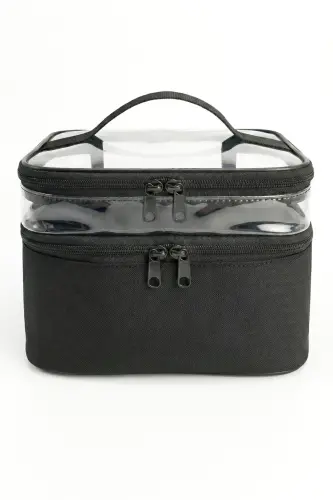 Kadın Makyaj Çantası Iki Geniş Bölmeli Askılı Katlanabilir Bakım Seyahat Organizer Makyaj Çantası-siyah - 8