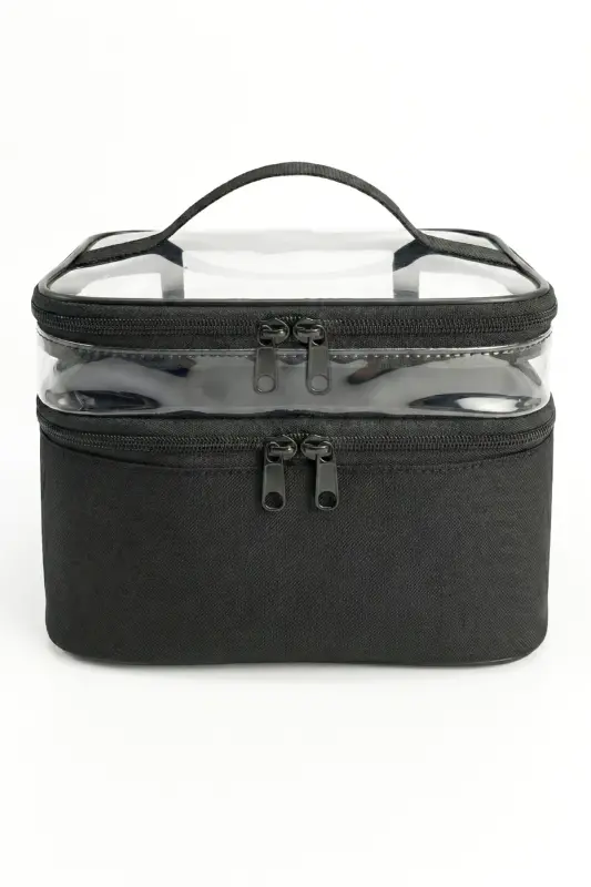 Kadın Makyaj Çantası Iki Geniş Bölmeli Askılı Katlanabilir Bakım Seyahat Organizer Makyaj Çantası-siyah - 8