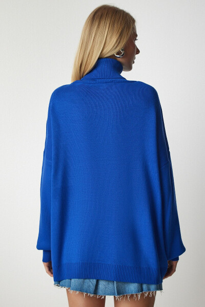 Kadın Mavi Balıkçı Yaka Oversize Triko Kazak BV00084-Mavi - 4