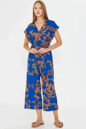 Kadın Mavi-Bej Kruvaze Beli Kemerli Tulum ARM-20Y042008-Mavi - 2