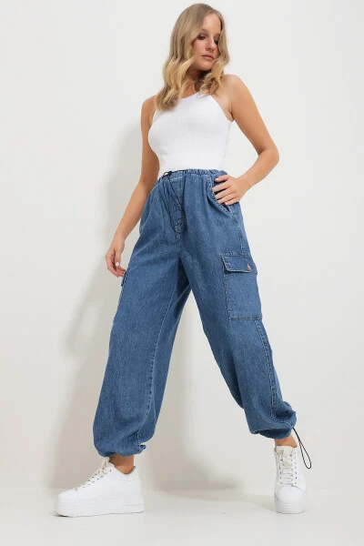 Kadın Mavi Beli Ve Paçası Lastikli Cepli Kargo Jogger Pantolon Alc-X11759 - TREND ALAÇATI STILI (1)