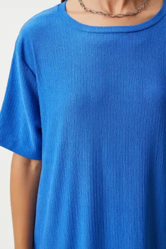 Kadın Mavi Bol Uzun Günlük Örme Elbise DZ00076-Mavi - 3