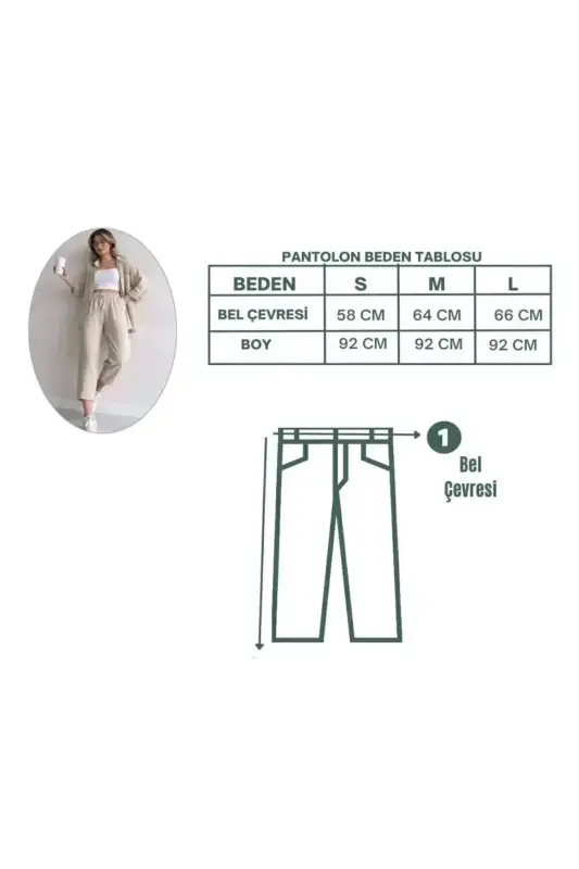 Kadın Mavi Ikili Keten Gömlek Pantolon Alt Üst Takım-mavi - 5