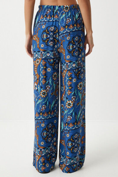 Kadın Mavi Kiremit Desenli Dökümlü Viskon Palazzo Pantolon EN00606 - Mavi Kiremit - 6