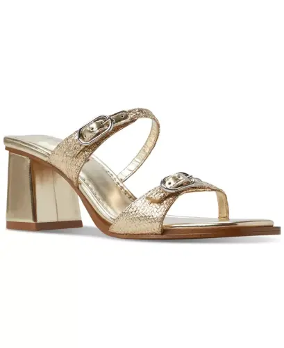 Women's Maymay Buckle Double Band Block-Heel Slide Sandals - Gold Raffia 
