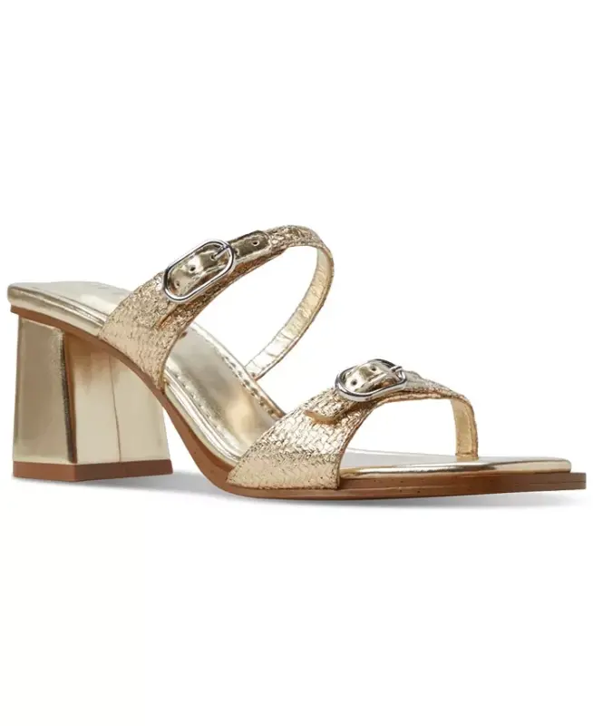 Women's Maymay Buckle Double Band Block-Heel Slide Sandals - Gold Raffia - ALDO