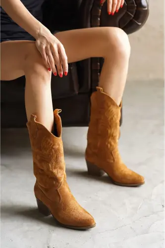 Kadın Meloni Kovboy Çizme - Taba Süet-Taba - 6