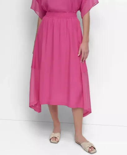 Women's Handkerchief Hem Mixed Media Maxi Skirt-Vivid Pink - DKNY