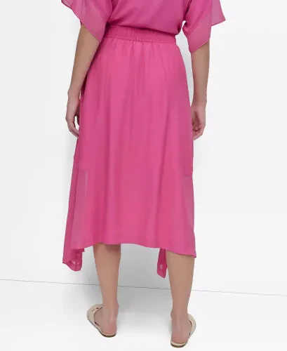 Women's Handkerchief Hem Mixed Media Maxi Skirt-Vivid Pink - DKNY (1)