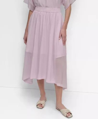 Women's Handkerchief Hem Mixed Media Maxi Skirt-Palest Pink - DKNY