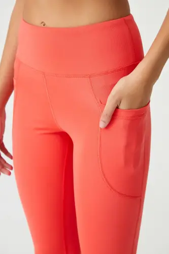 Kadın Mercan Yüksek Bel Toparlayıcı Çift Cepli Ispanyol Paça Tayt Bootcut - Mercan - 4