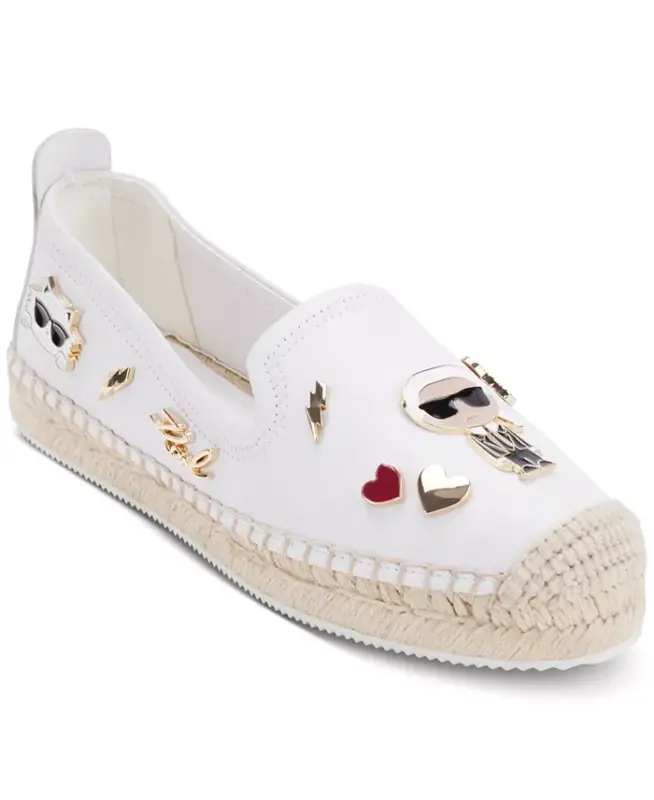 Women's Michaela Embellished Slip-On Espadrille Flats - Bright White - KARL LAGERFELD PARIS