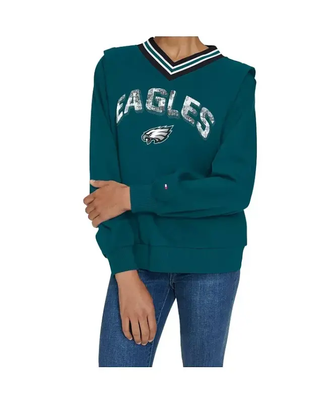 Women's Midnight Green Philadelphia Eagles Alice V-Neck Pullover Sweatshirt - Green - 3