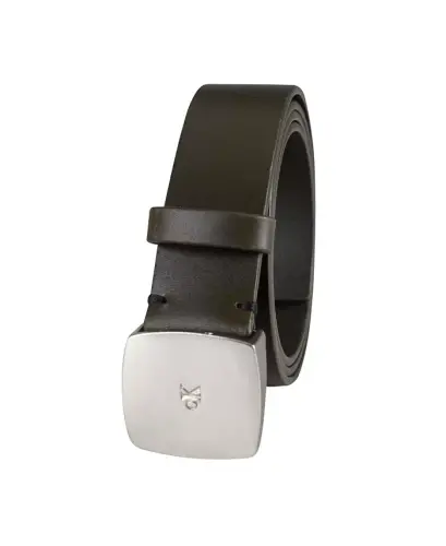 Women's Micro CK Logo Leather Pant Belt - Olive - CALVIN KLEIN (1)