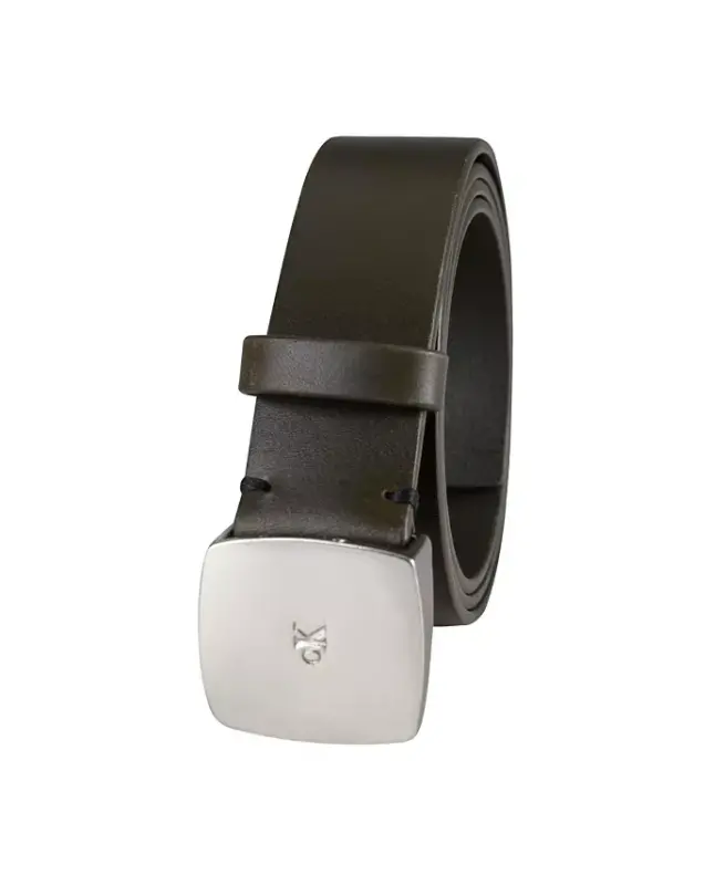 Women's Micro CK Logo Leather Pant Belt - Olive - 2