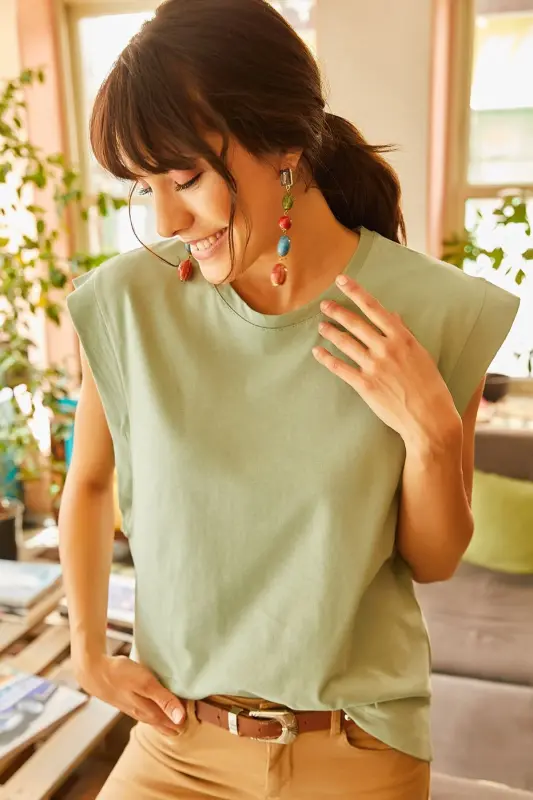 Kadın Mint Koltuk Altı Parçalı Yarasa T-shirt TSH-19000330-MİNT - 1