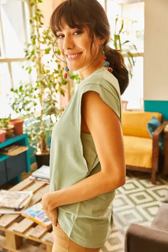 Kadın Mint Koltuk Altı Parçalı Yarasa T-shirt TSH-19000330-MİNT - 2