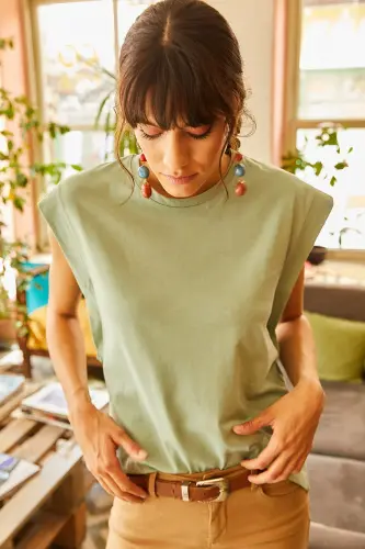 Kadın Mint Koltuk Altı Parçalı Yarasa T-shirt TSH-19000330-MİNT - 3