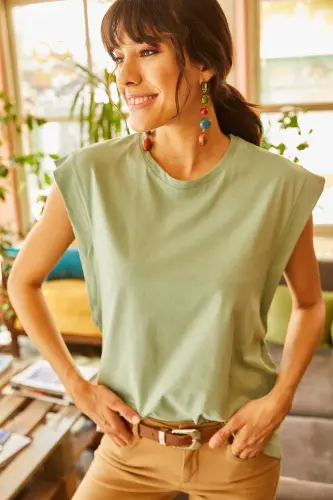 Kadın Mint Koltuk Altı Parçalı Yarasa T-shirt TSH-19000330-MİNT - 6