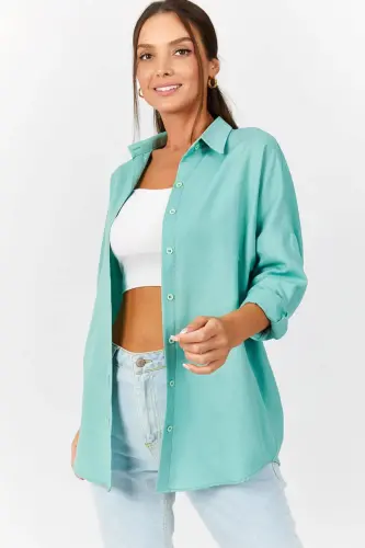 Kadın Mint Oversize Uzun Basic Gömlek ARM-22Y001118-Mint - 2