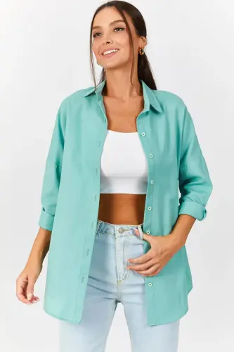 Kadın Mint Oversize Uzun Basic Gömlek ARM-22Y001118-Mint - 3