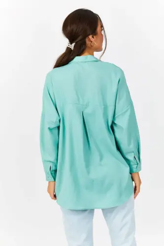 Kadın Mint Oversize Uzun Basic Gömlek ARM-22Y001118-Mint - 4