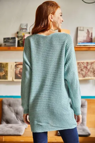 Kadın Mint Selanik Salaş Triko Kazak KZK-19000051-Mint - 5